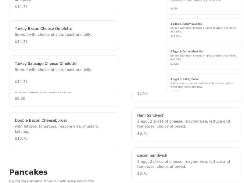 Bill's Place Restaurant Menu