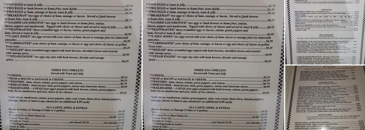 Tracks End Restaurant Menu