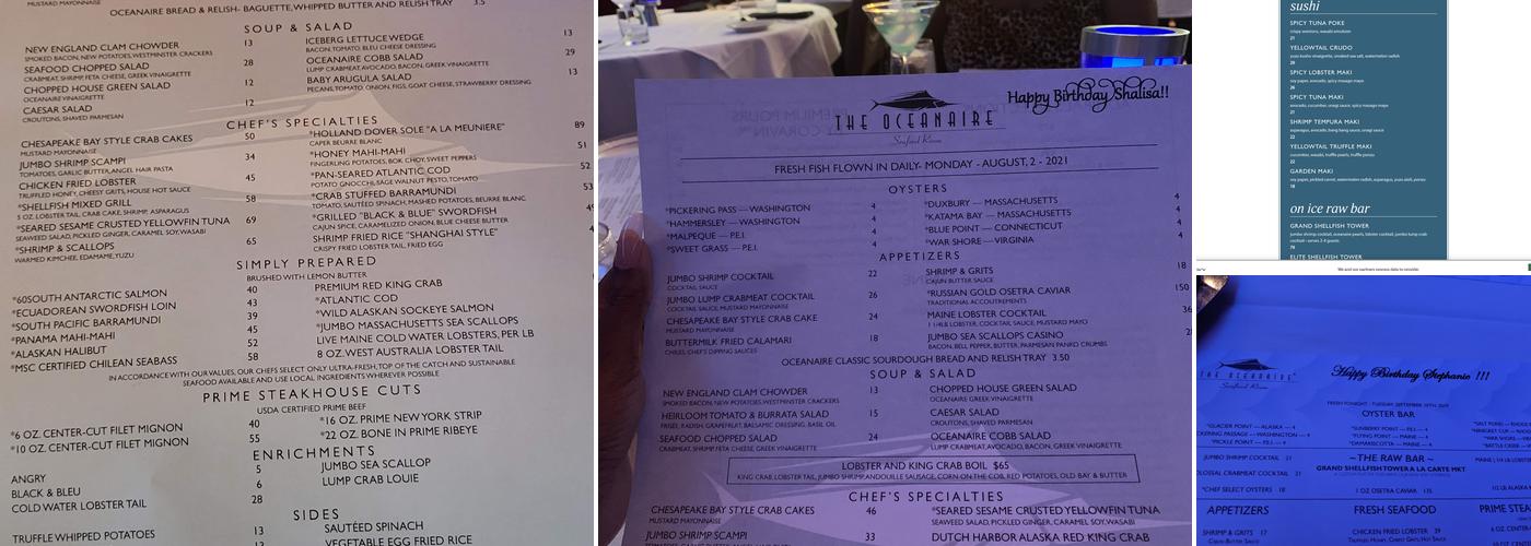 The Oceanaire Seafood Room Menu