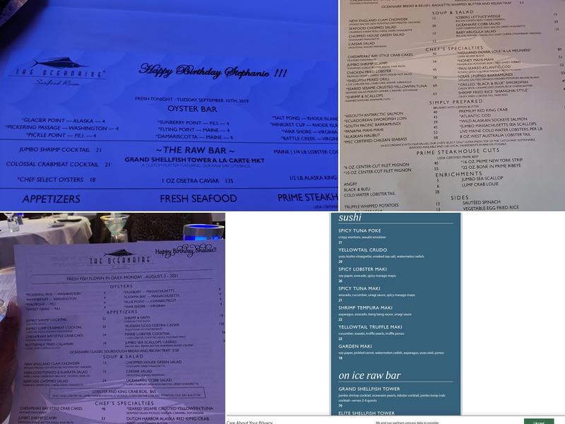 The Oceanaire Seafood Room Menu