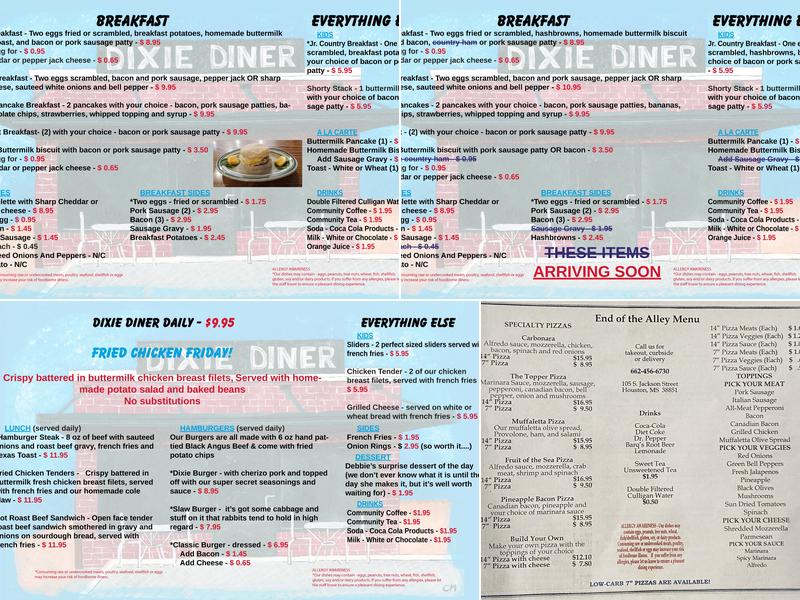 Dixie Diner Menu