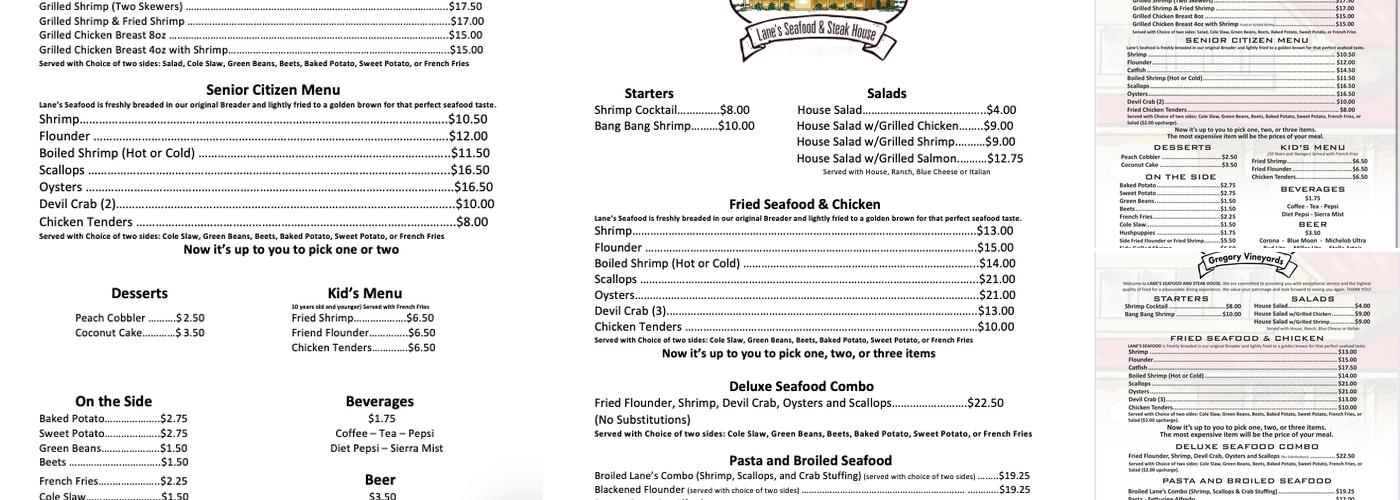 Gregory Vineyards Menu