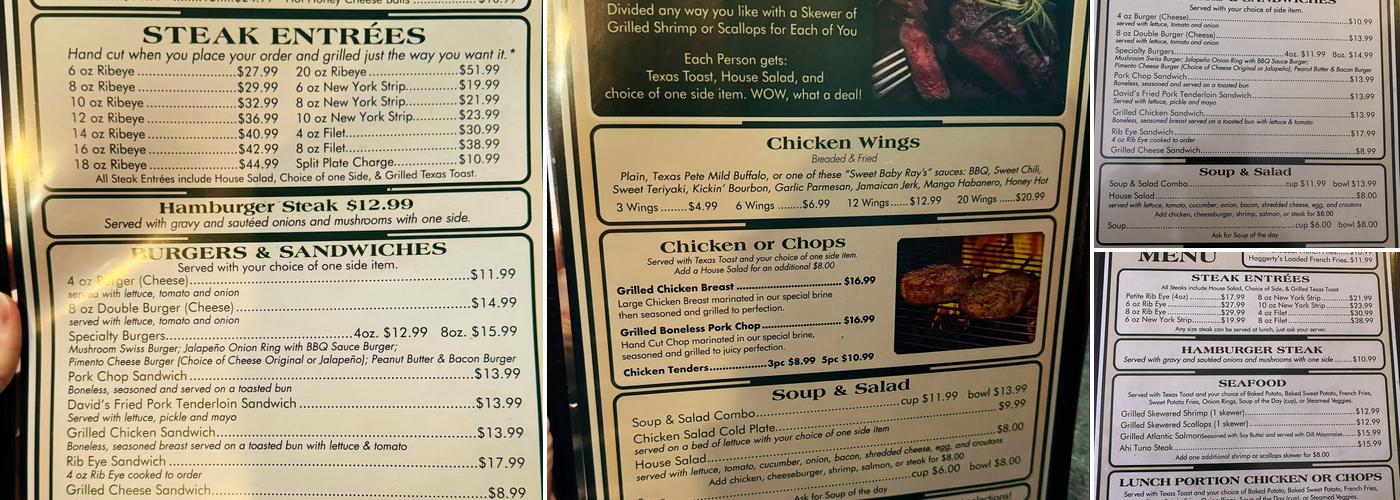 Haggerty's Steakhouse Menu