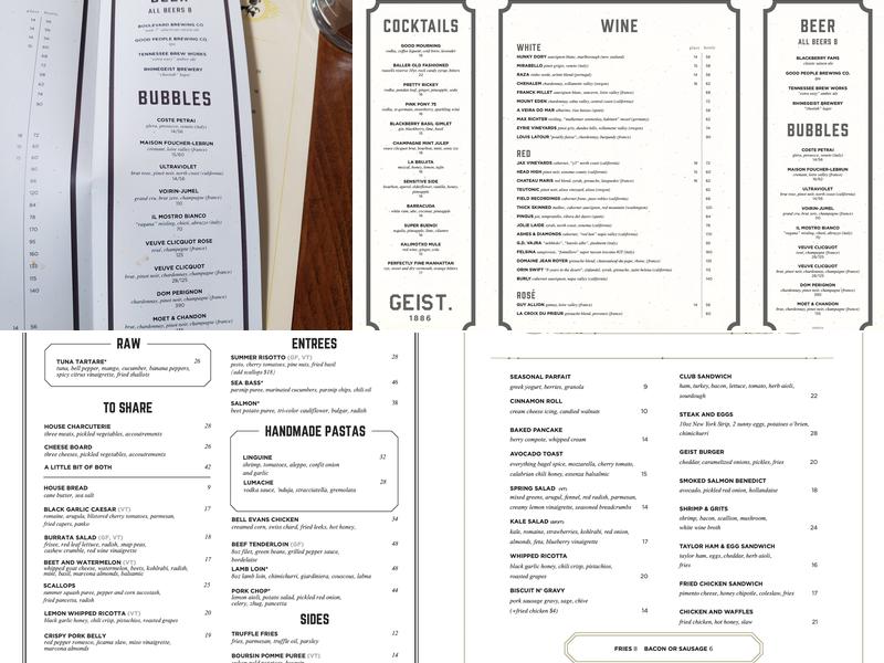 Geist Bar + Restaurant Menu