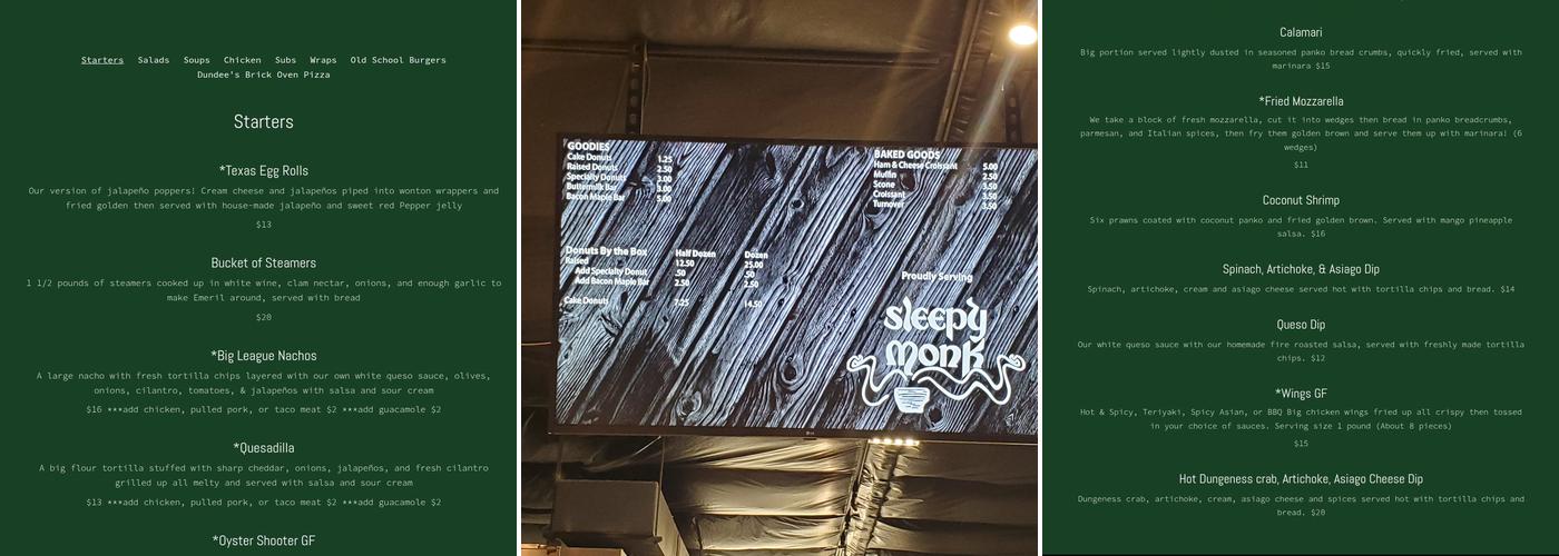 Dundee's Donuts Menu