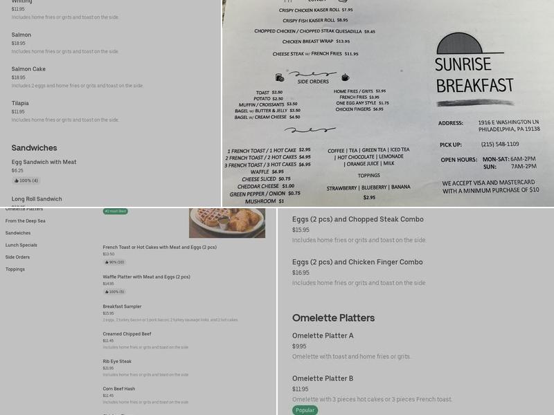 Sunrise Breakfast Menu