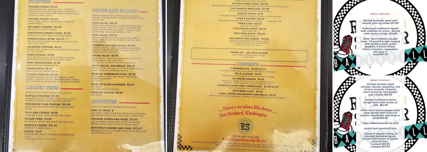 Ruby Slipper Bar and Grill Menu