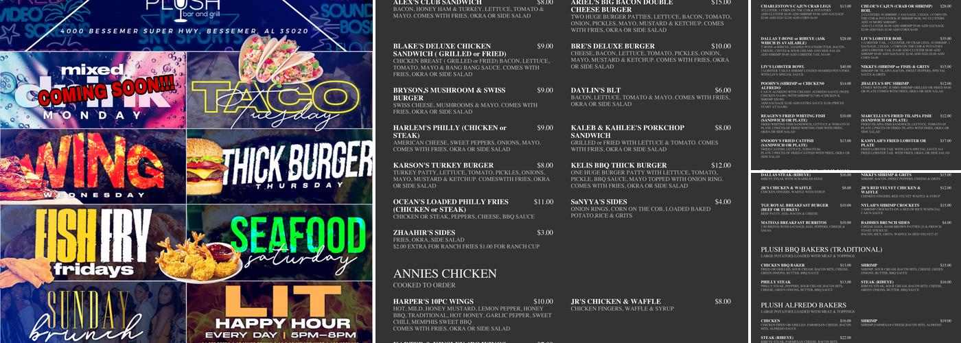 Plush Bar and Grill Menu