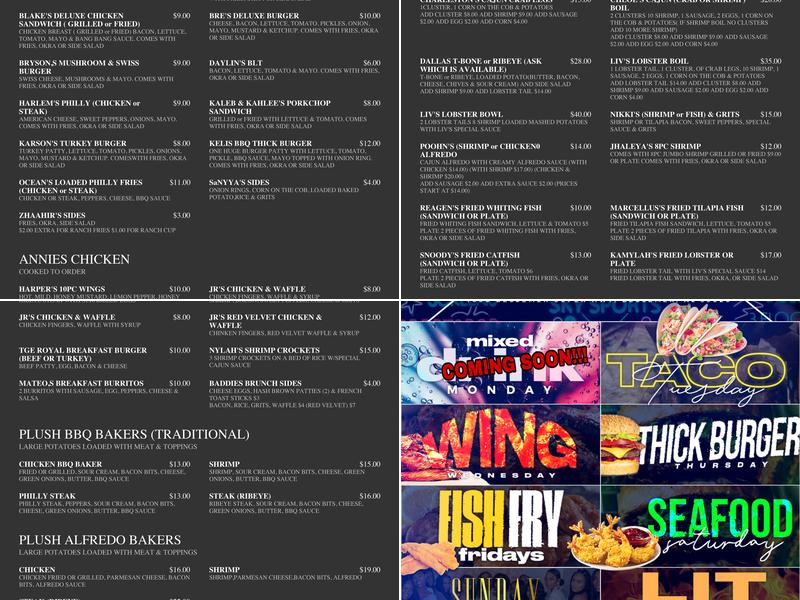 Plush Bar and Grill Menu