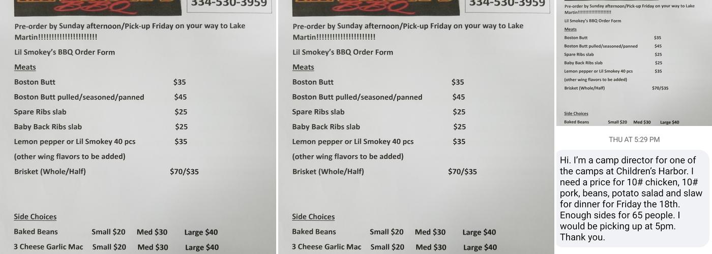 Lil Smokey's BBQ Menu