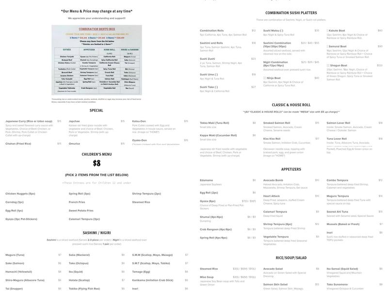 Zushi Menu