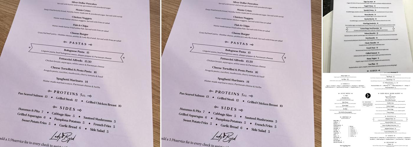 lady byrd cafe Menu