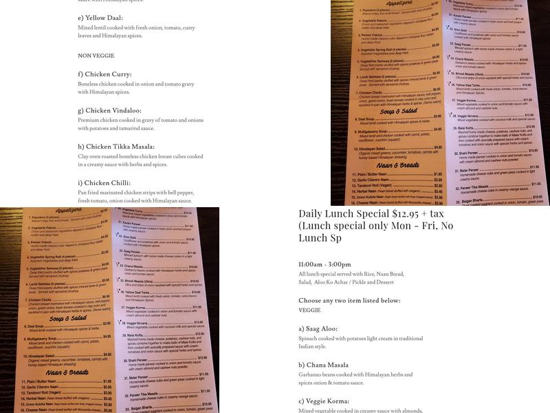 Flavor of Himalaya Menu