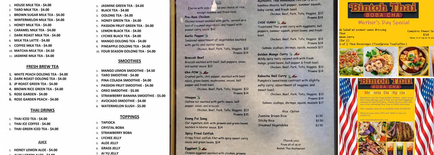 Bintoh Thai Menu