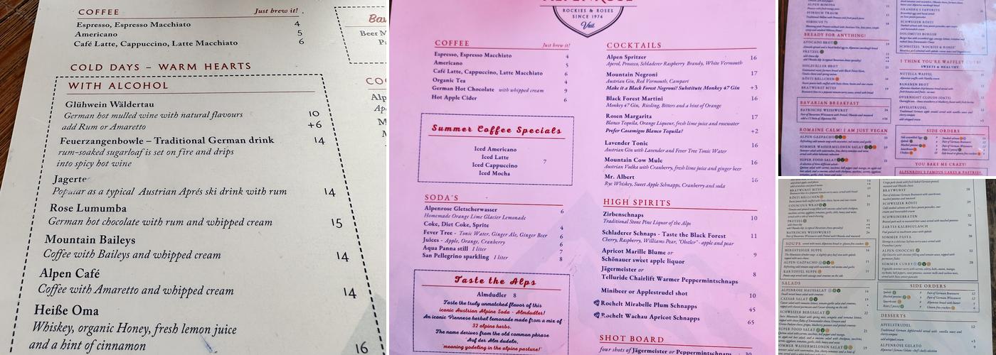 Alpenrose Vail Menu