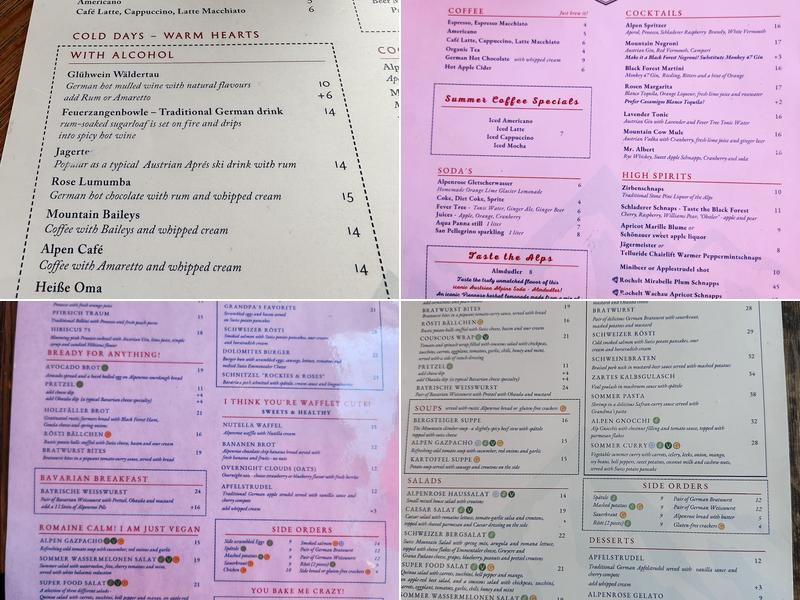 Alpenrose Vail Menu