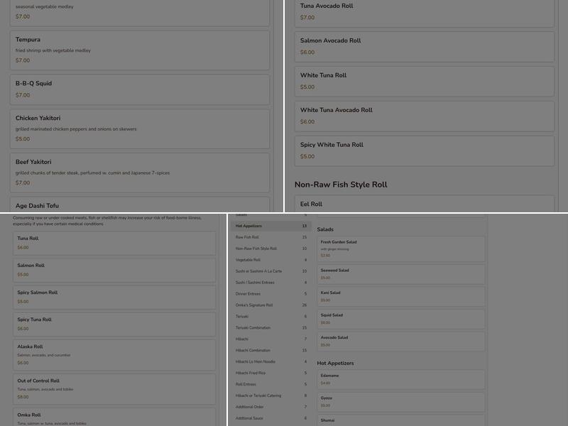 Omka Grill & Sushi Menu