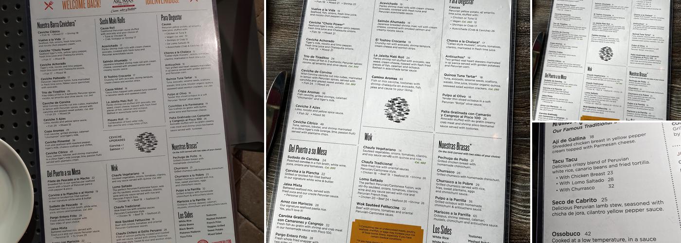 Aromas Del Peru Menu