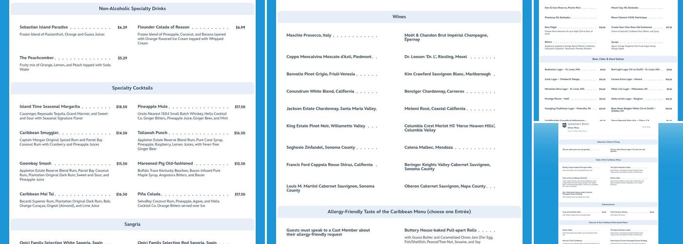 Sebastian's Bistro Menu