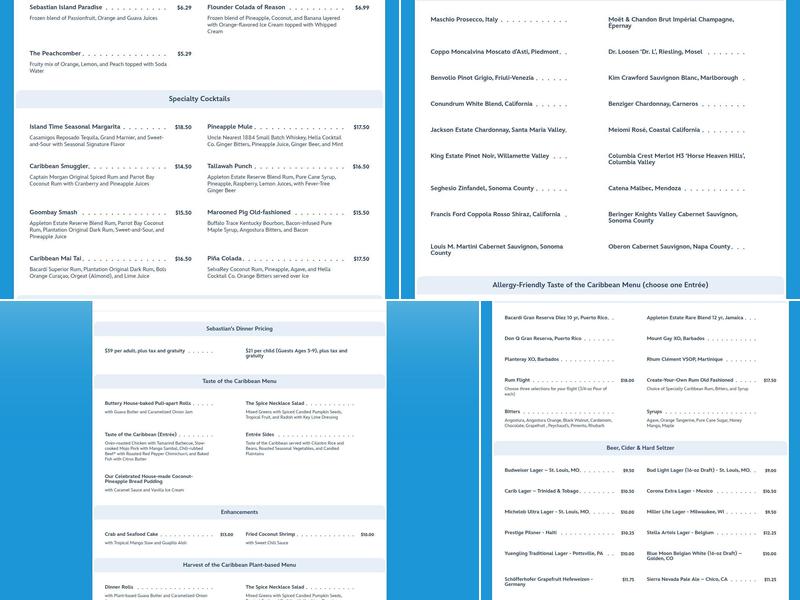 Sebastian's Bistro Menu