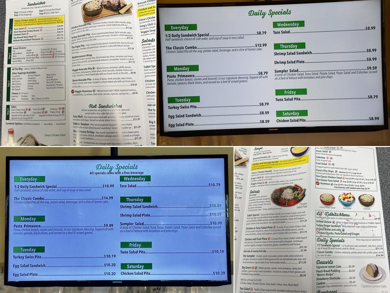 Clara's Tidbits Restaurant Menu