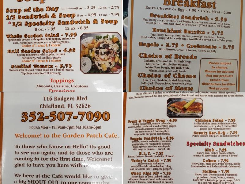 Garden Patch Cafe Menu