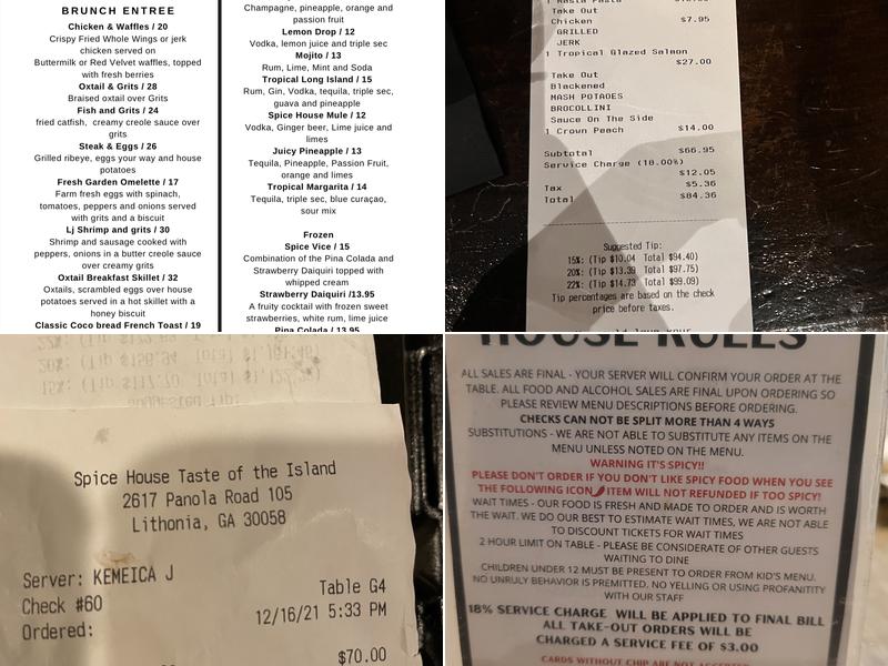 Spice House Restaurant & Lounge Menu