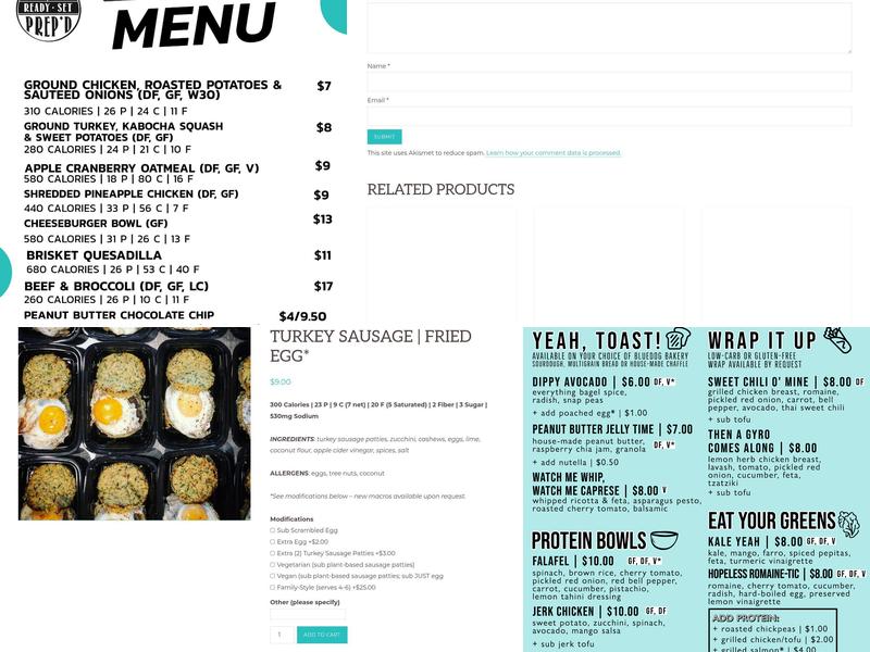 Ready Set Prep'd Menu