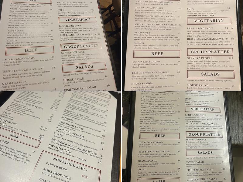 Swahili Village - Washington, D.C. Menu