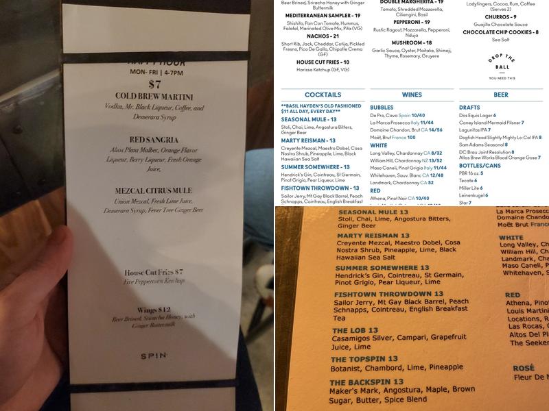 SPIN Washington DC Menu