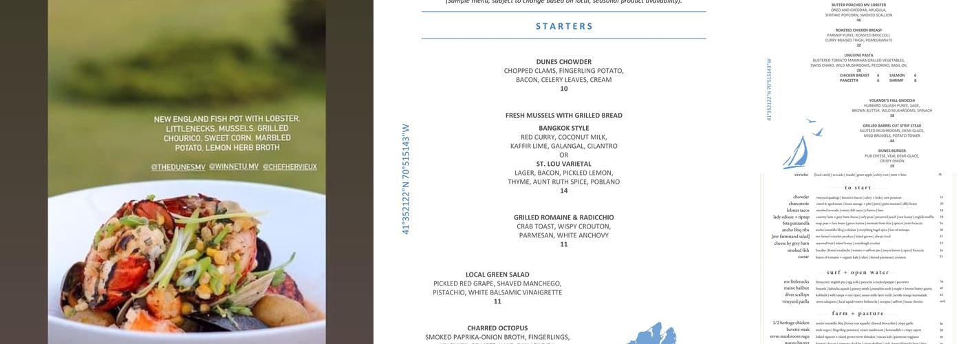 The Dunes Menu