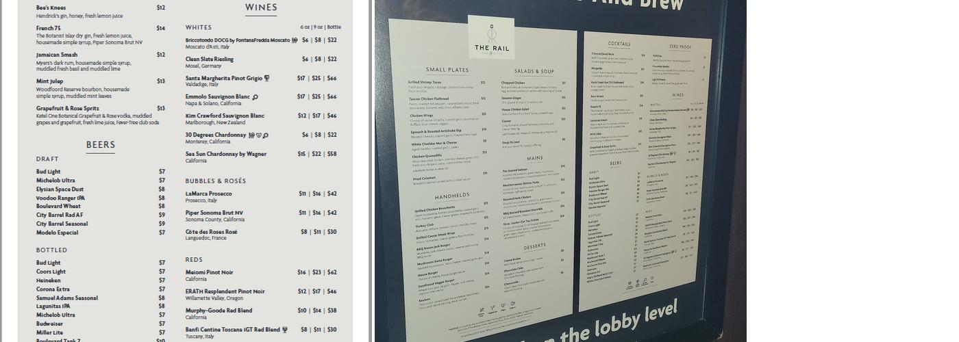 The Rail Bar & Bites Menu