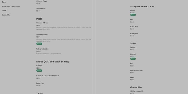 Barcode Lounge and restaurant Menu