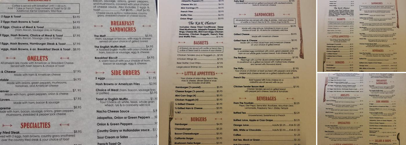 K & K's Cafe Menu