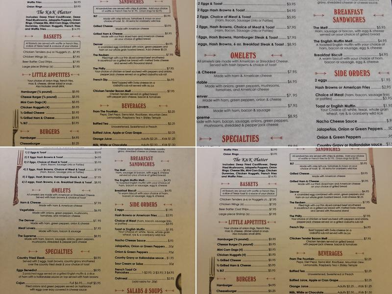 K & K's Cafe Menu