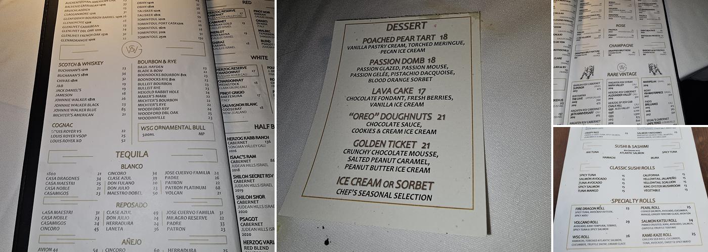 Wall Street Grill Menu