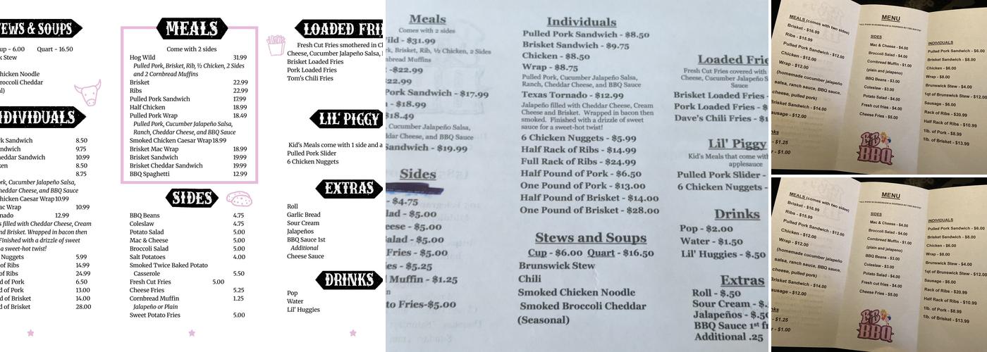 B & B BBQ Menu