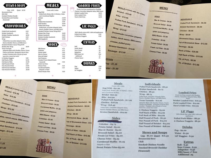 B & B BBQ Menu