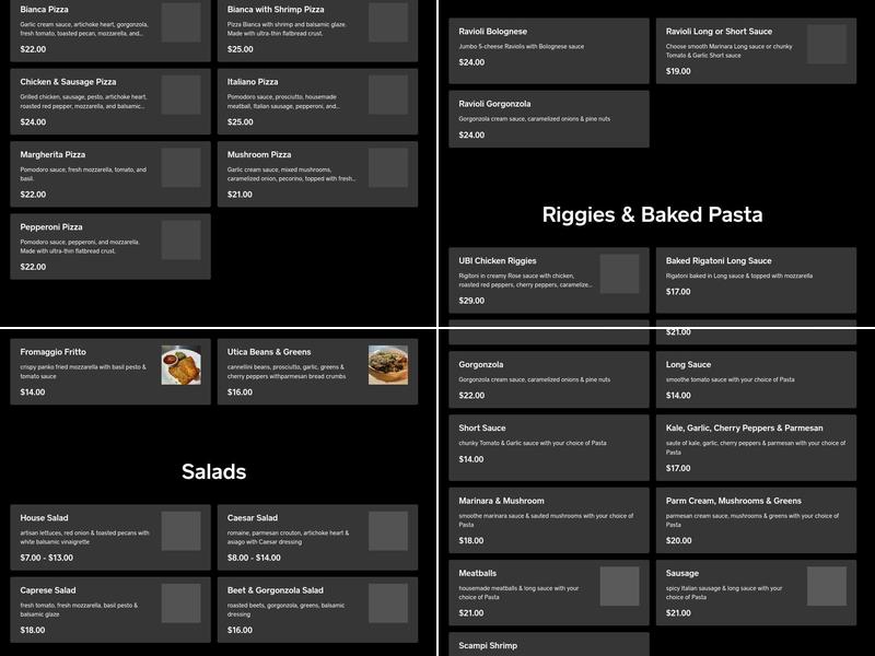 Union Block Italian at the Landing Menu