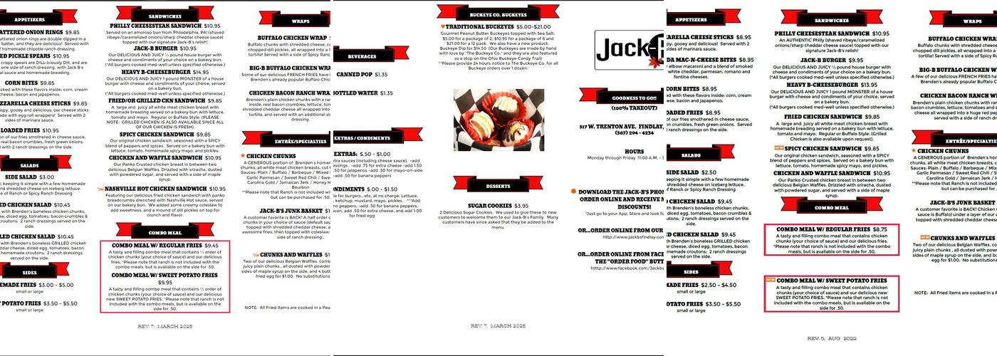 Jack-B's Menu
