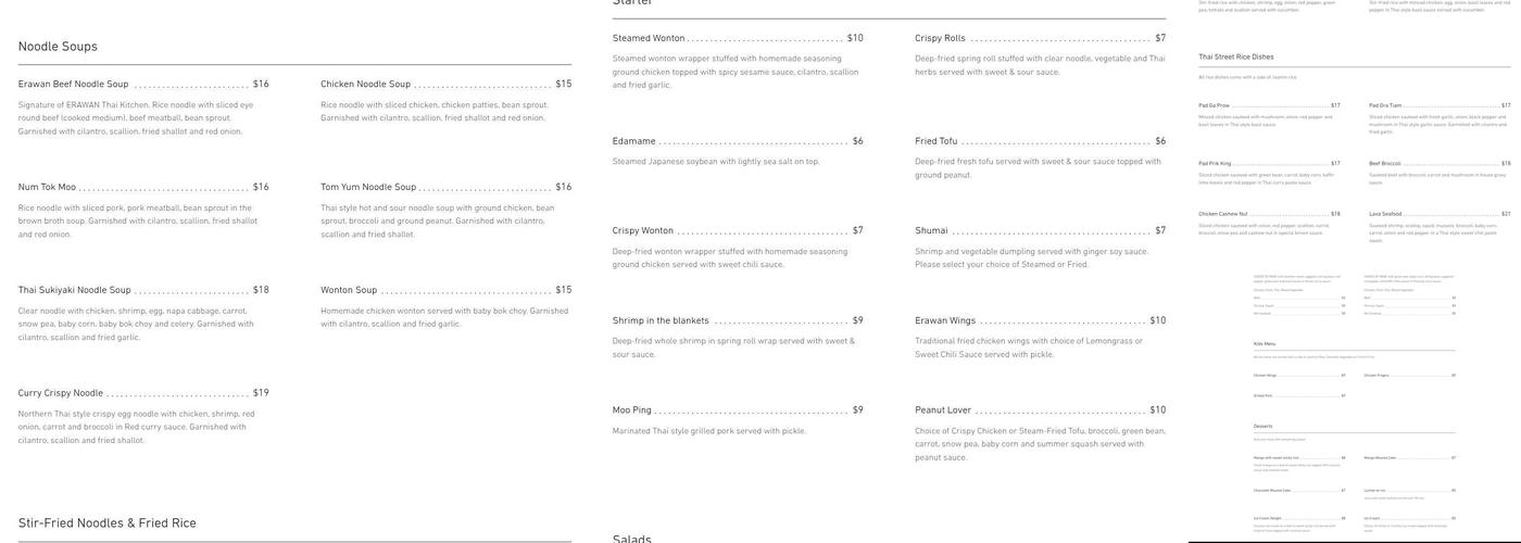 Erawan Thai Kitchen Menu