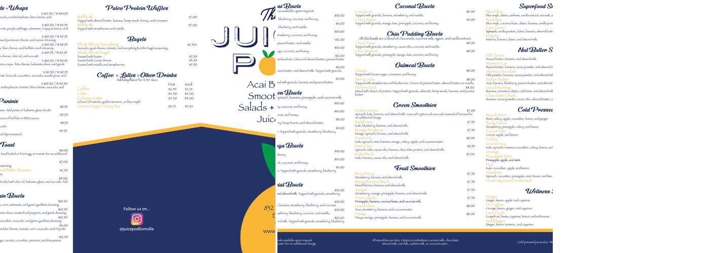 The Juice Pod Bryn Mawr Menu