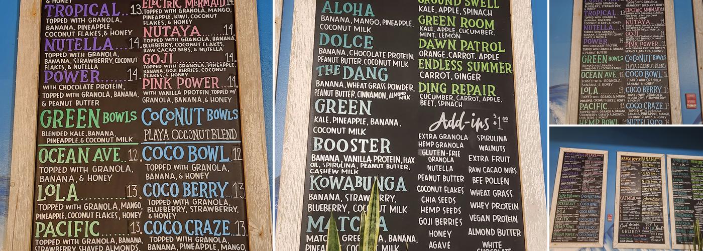 Playa Bowls Menu