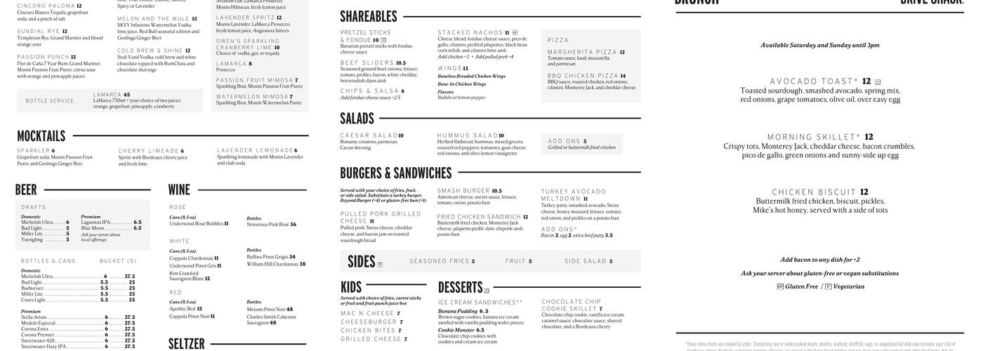 Drive Shack Menu