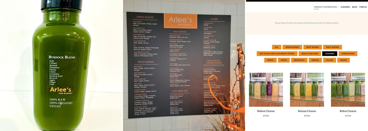 Arlee's Raw Blends Menu