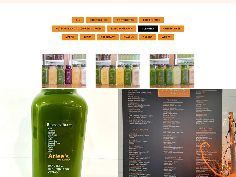 Arlee's Raw Blends Menu