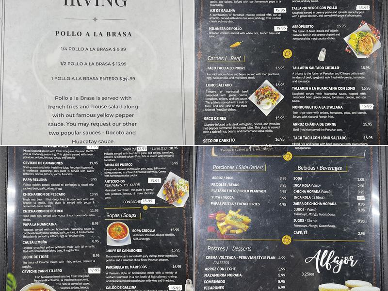 Cuzco Irving Menu