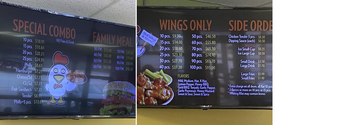 Wings Today Menu