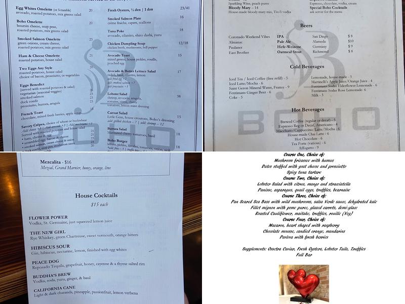 Boho Restaurant Menu