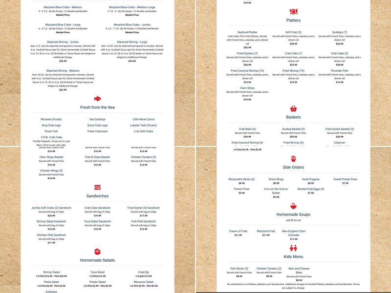 Rippons Seafood Ocean City Menu